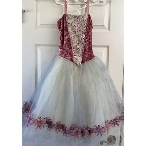 Revolution Dance Ballet Costume Rose Pink Girls Size 8 Tulle Floral